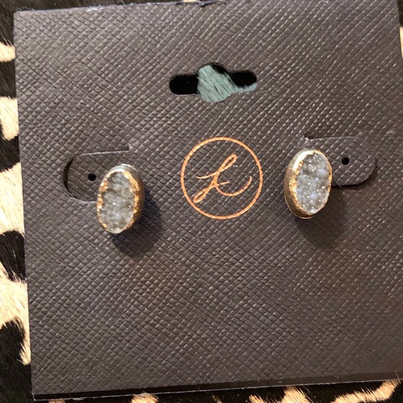 Jewelry - 14K Gold Overlay Glimmering Blue Druzy Earrings